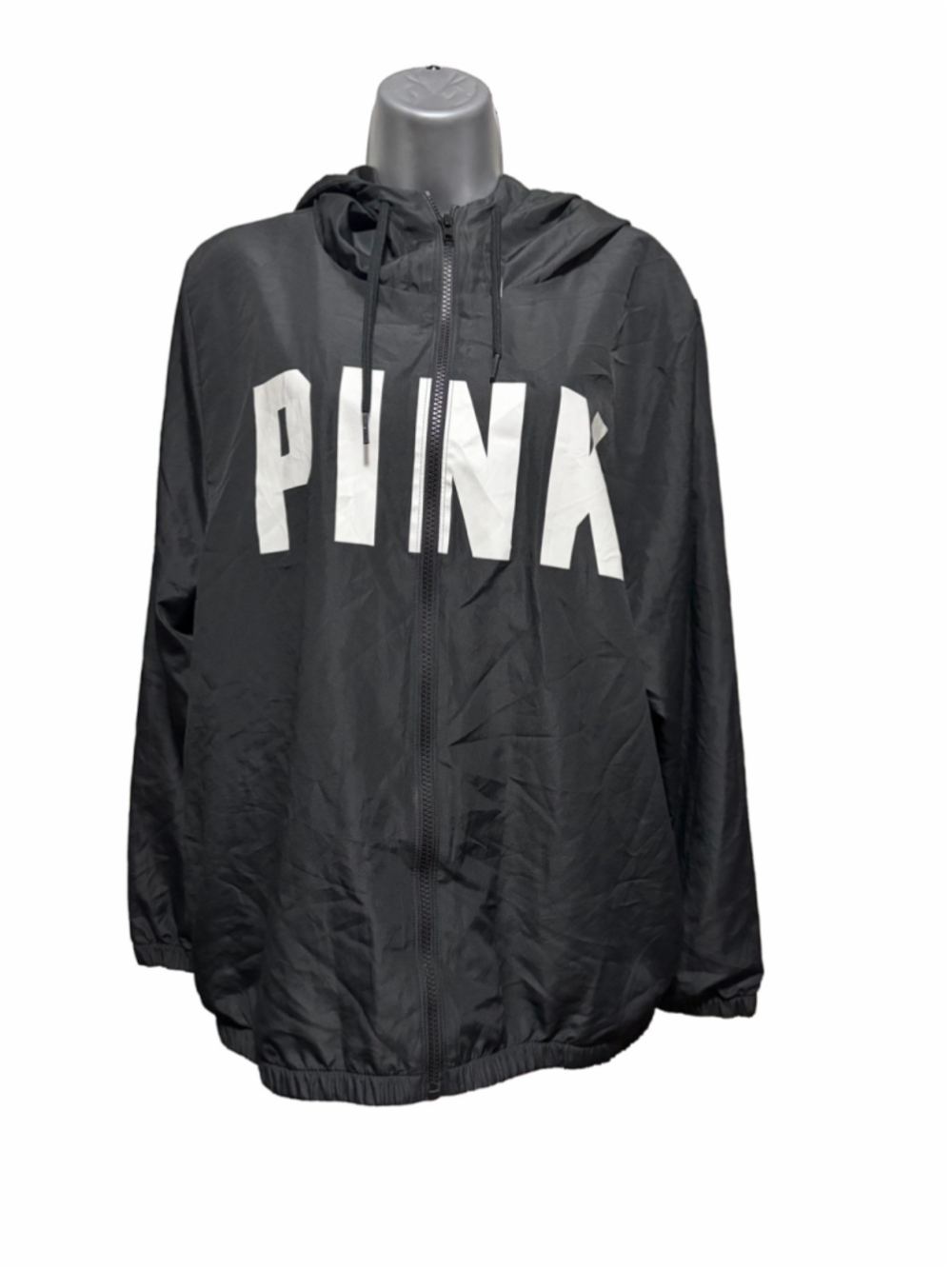 PINK Victoria’s Secret Black Windbreaker Jacket M/L NWT Full Zip Hooded